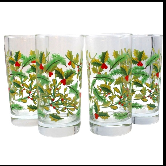 Set of 4 Greenbrier Mistletoe Holly Highball Glasses 16 oz. - Picture 5 of 5